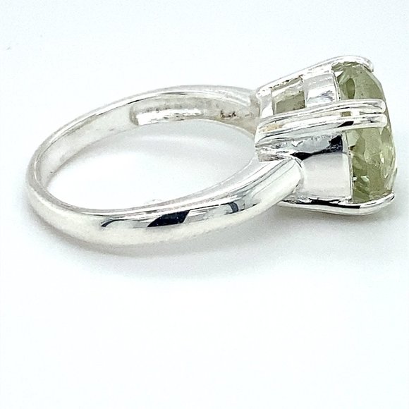 Green Amethyst 6.02ct Platinum Finish Silver Ring - Picture 3 of 6